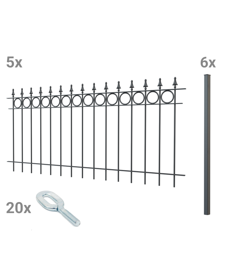 Zaunset Belluno zum Einbetonieren als 3D-Modell | Pulverbeschichtet Anthrazit
